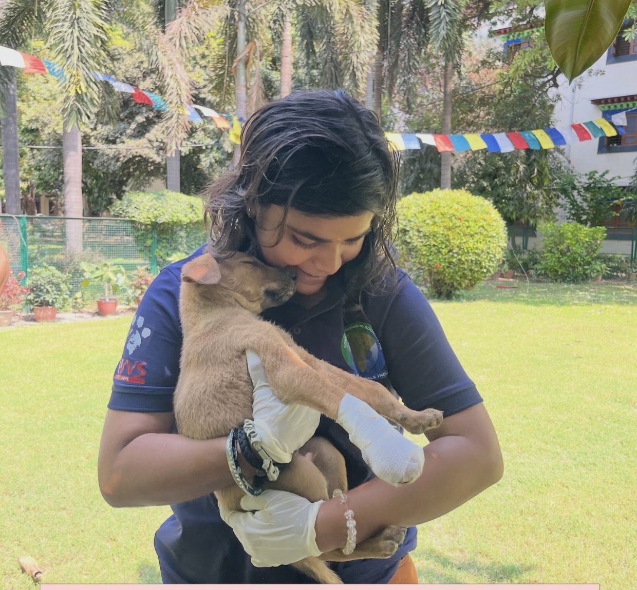 A student volunteer with a rescued puppy